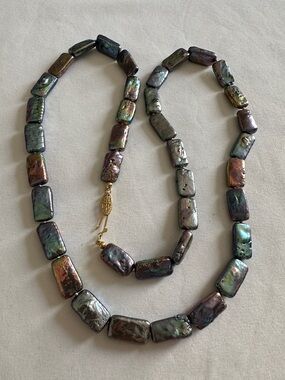 14k Yellow Gold Iridescent Rectangular Pearl Strand Necklace - Multi-Color